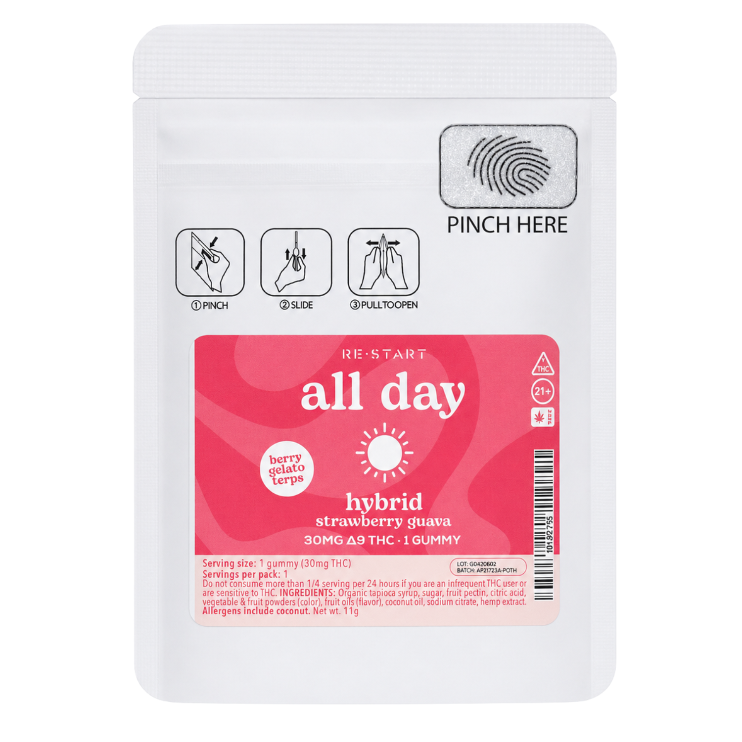 Delta 9 THC 30MG All Day Hybrid Gummy - Strawberry Guava 1ct